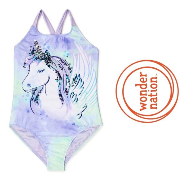 wonder nation Other - Wonder Nation | Purple Green Bling Unicorn One Piece Swimsuit | Size Medium 7/8